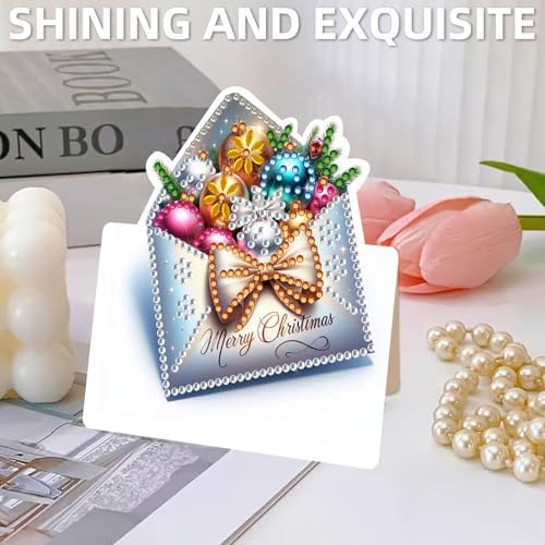 6 Packs Christmas DIY Diamond Art Greeting Cards with Envelopes Special Shaped 3D Fold Rhinestone Painting Card Handmade Gem Dots Art Kit for Beginner Adult Birthday Holiday Blessing Gift - Image 5