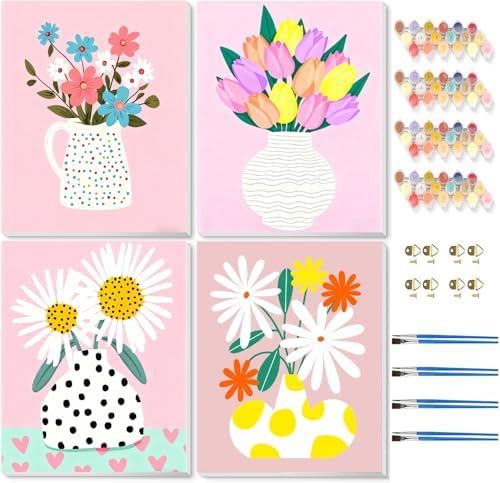 TCDZMYGS 4 Pack Flowers Paint by Numbers Kit for Adults Beginner,Flower Easy Paint by Number Kits with Frame,DIY Acrylic Oil Painting by Numbers for Home Wall Decor 9.5 x 11.8 inch by TCDZMYGS