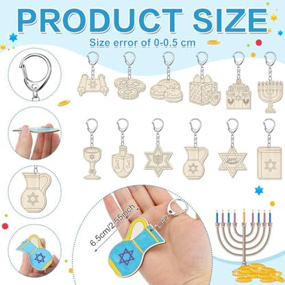Trnayi 36 Pcs Hanukkah Wood Keychain Color Your Own DIY Craft - Image 2
