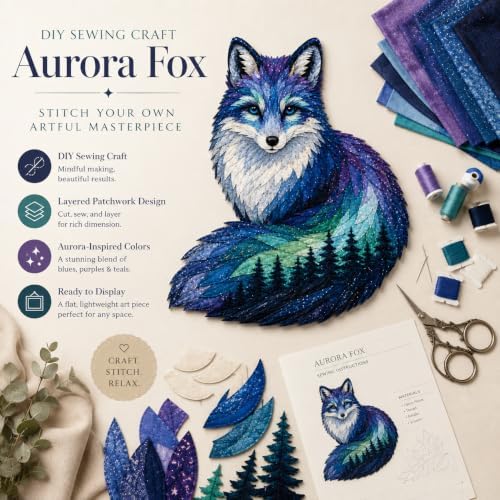 Northern Lights Animal Embroidery Kit DIY Fabric Patchwork Craft Set (FOX) - Image 4