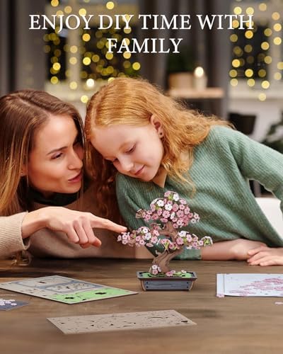 ROBOTIME Sakura Bonsai 3D Puzzles Wooden Artificial Cherry Blossom Tree DIY Model Building Kit for Home Decoration and Office Art Creative Gifts - Image 6