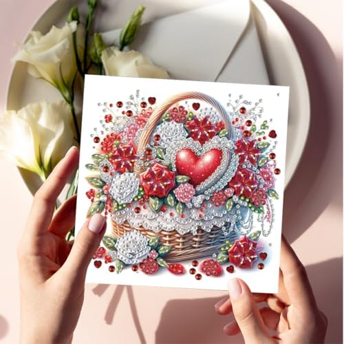 6 Pcs Diamond Painting Greeting Cards Kit Rose Flower Candle Heart with Envelopes, 5D DIY Special Shaped Rhinestone Art Card Making Kits for Adults, Holiday Blessing Postcards, Creative Craft Gifts - Image 2
