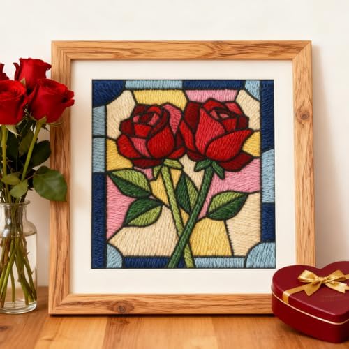 INFUNLY Red Rose Punch Needle Kits for Adults Beginners Flowers Needle Embroidery Starter Kit Floral DIY Punch Needles Kit with Instruction Needles Fabric for Art Crafts Festival Gift Home Decor - Image 6