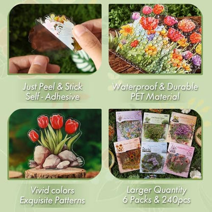 Transparent Flower Stickers for Scrapbooking - 240 Pcs Aesthetic Botanical & Floral Stickers for Scrapbook Supplies, Junk Journal Supplies, Card Making and DIY Craft - Image 2
