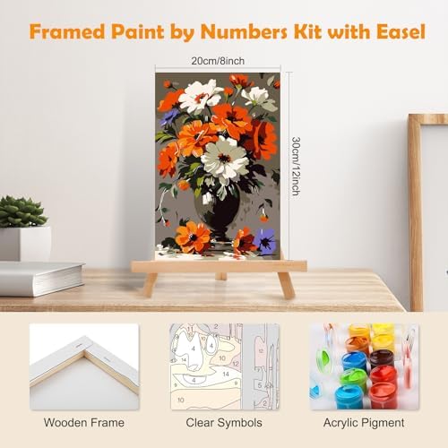 MOGTAA Flowers in Vase Paint by Numbers Kit for Adults with Frame, Flowers Paint by Number Canvas, Landscape Paint by Numbers with Easel, DIY Oil Painting Kit for Home Wall Decor 8 x 12 Inch - Image 2