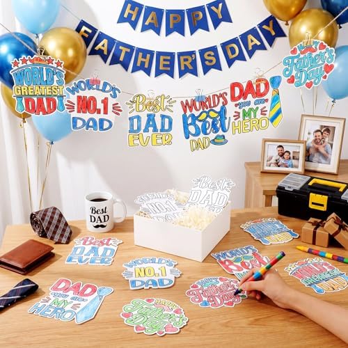 Moinchore 48 PCS Father's Day DIY Coloring Craft Kit, Color Your Own Cards and Decorations, Happy Father's Day Party Favors, Holiday Activity Supplies, Gifts for Best Dad - Image 2
