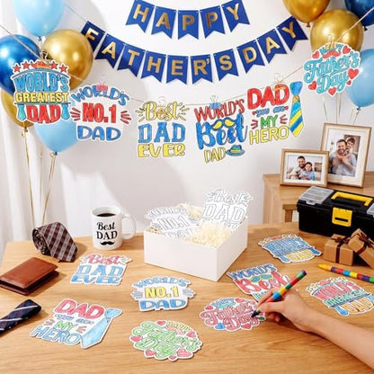 Moinchore 48 PCS Father's Day DIY Coloring Craft Kit, Color Your Own Cards and Decorations, Happy Father's Day Party Favors, Holiday Activity Supplies, Gifts for Best Dad - Image 2