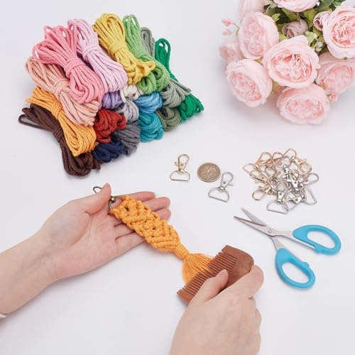 BEUNITONE 16Pcs Colorful Keychain Making Kit with Instruction, Adult Boho Macrame Cord Keychain DIY Craft Supplies Kits for Beginners, Keychains Decoration for Phone, Car, Key - Image 4