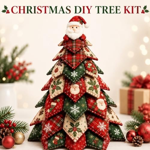 DIY Halloween Christmas Quilted Fabric Tree Kit, 3D Padded Patchwork Sewing Craft Kit for Beginners, Home Office Mantel Shelf Tabletop Decor, Handmade Holiday Gift for Craft Lovers (Christmas #B) - Image 2