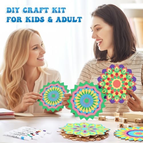 Vercraft 22 Pcs Wooden Mandala Painting Set 10 Cutouts 12 Markers, Artsy - Image 5