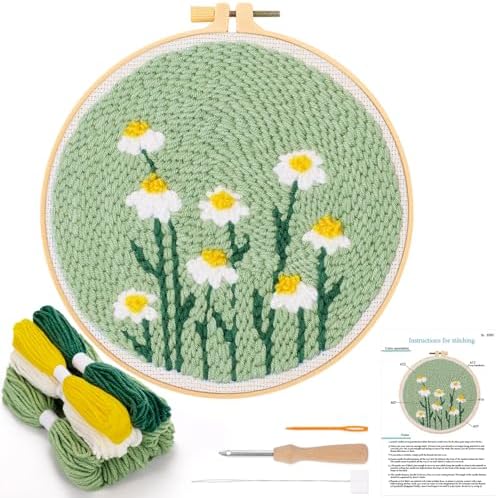 JSRQT Punch Needle Embroidery Starter Kits,Rug Hooking Kit for Adults and Beginners,Handcraft Punch Needle Kits with Embroidery Hoops,Flowers and Plants Pattern by JSRQT