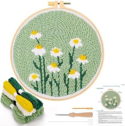 JSRQT Punch Needle Embroidery Starter Kits,Rug Hooking Kit for Adults and Beginners,Handcraft Punch Needle Kits with Embroidery Hoops,Flowers and Plants Pattern by JSRQT