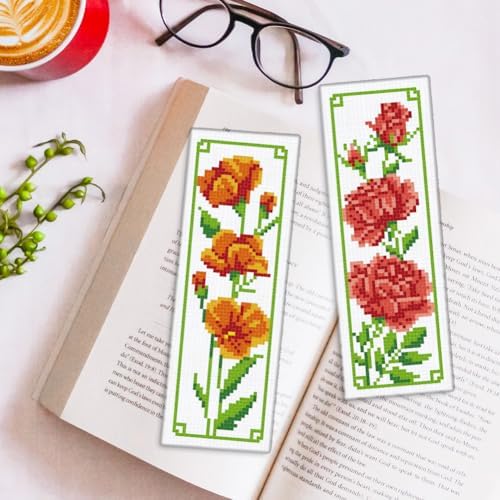 ORIGACH 6 Set Floral Magnolia Rose Cross Stitch Bookmark Kit for Beginner - Image 5