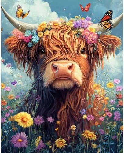 Canrichshop Highland Cow Paint by Numbers Kit for Adults,Cow Painting by Numbers,DIY Acrylic Paint Kit for Adults Without Frame,Easy Adult Paint by Number Kits on Canvas for Decor 16x20inch by Canrichshop
