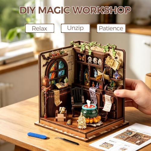 Book Nook Kit – DIY Miniature House Kit, Book Nook Kits for Adults, 3D Wooden Puzzle Craft Workshop Scene, Bookshelf Decor Insert, Home Office & Study Room Gift - Image 5