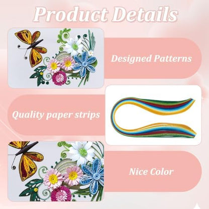 WEBEEDY DIY Butterfly Flower Paper Quilling Kit for Adults Beginner Animal Theme Quilling Paper Painting Kit with Paper Quilling Strips Tools and Instruction DIY Wall Decor(A4,21x29.7cm/8.3x11.7 inch) - Image 3