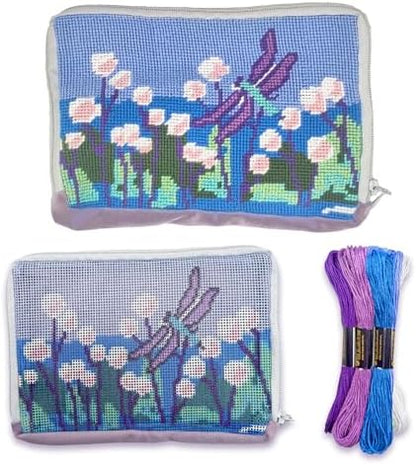 Howie's Needlepoint Wallet Needlepoint Kits, 13CT Printed Pattern Starter Kits, Stamped Patterns Canvas Kits(Dragonfly Over Water Reeds,7x4.75 inch) by HowiesNeedlepoint