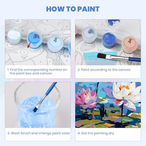 MXJSUA Water Lilies Framed Paint by Numbers for Adults Beginners, Easy Adults' Paint-by-Number Kits on Canvas with Easel, Acrylic Number Painting Crafts Gifts for Home Decor, 8x12 inch - Image 5
