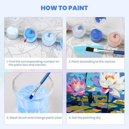 MXJSUA Water Lilies Framed Paint by Numbers for Adults Beginners, Easy Adults' Paint-by-Number Kits on Canvas with Easel, Acrylic Number Painting Crafts Gifts for Home Decor, 8x12 inch - Image 5