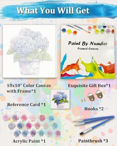 TOCARE Framed Paint by Numbers Kit for Adults, Hydrangea Paint by Number Framed, Adult Paint by Number Kits on Canvas Framed Flowers for Home Wall Decor (10x10 Inch, Without Easel) - Image 6