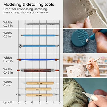 ARTEZA Pottery and Sculpting Tools, 22-Piece Set for Modeling and Carving - Image 4