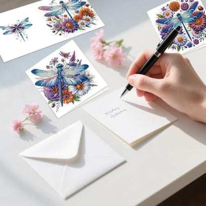 Diamond Art Cards with Envelopes–6PCS DIY Diamond Painting Greeting Cards Kit | Card Making Kit with Bling for Adults & Beginners | Birthday,Holiday & Thank You Cards (Flower Dragonfly) - Image 7