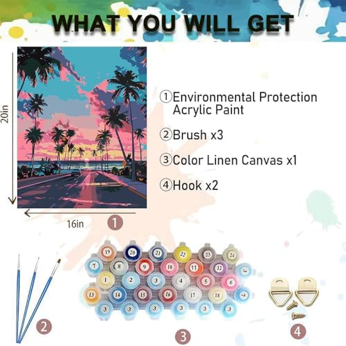 Paint by Numbers Kit for Adults,Sunset Scenery DIY Paint by Number 16x20 In - Image 5