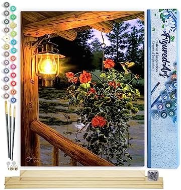 Figured'Art Paint by Numbers Kit for Adults Lantern Under The Porch 16"x20" - Craft Art Painting Rolled Canvas with DIY Wooden Frame by FiguredArt