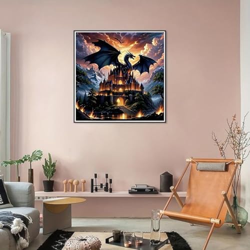 Dragon Stamped Cross Stitch Kits for Beginners Adults, Castle Dimensions Needlepoint Art Crafts,Counted Cross Stitch Kits Embroidery Kits for Beginners Adults for Home Decor 13.8X13.8inch - Image 4