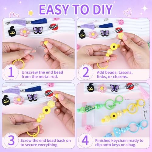 Beadable Keychain Kit with Silicone Beads, Beadable Keychain Bars - Image 4