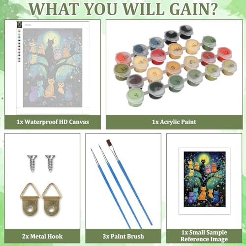 MAXBYE Cute Cats Paint by Numbers Kit for Adults, Kids' Paint By Number Kits, Animal Paint by Numbers Kits for Beginner, DIY Acrylic Color by Number on Canvas for Home Wall Decor Gift 12X16 in - Image 6