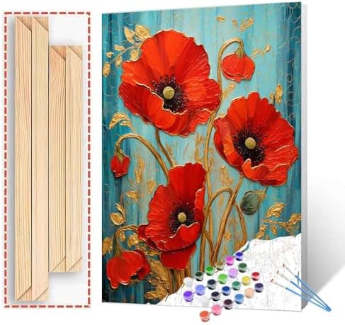Poppy Flower Paint by Number for Adults Oil Painting for Kids,Paint by Number Blooming Flower Paint by Numbers Abstract Paint by Number Kits Graffiti Paint by Numbers for Beginner（DIY Frame） by Aihonmin