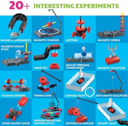4M Magnet Science Kit for Kids Ages 5+ — 20+ Hands-On Experiments with 40+ Components, Build Maglev Transporter, Magnetic Racer, UFO & Compass Yacht, STEM Educational Toy Gift for Boys Girls - Image 2