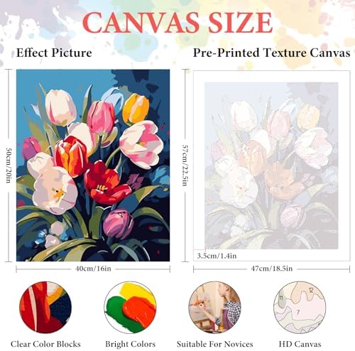 Paint by Numbers Kit for Adults Beginner, Colorful Tulip Bouquet 16x20 Inch - Image 2