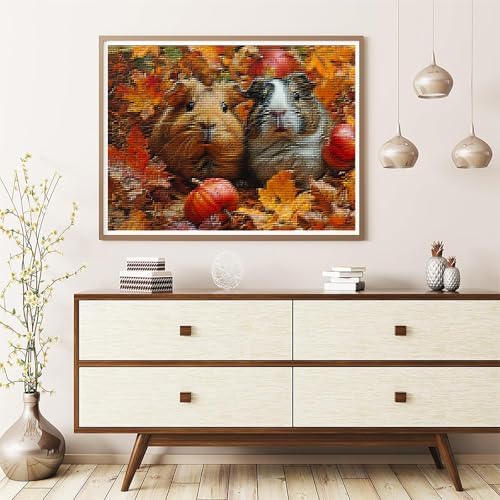 KFBXZIP Stamped Cross Stitch Kits, Guinea Pigs in Autumn Leaves, Needlepoint Counted Cross Kits for Beginners, Embroidery Kits Arts Home Decor 11CT No Frame, 12x16 inch - Image 2