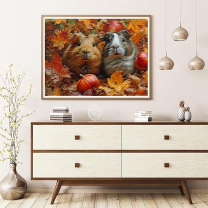 KFBXZIP Stamped Cross Stitch Kits, Guinea Pigs in Autumn Leaves, Needlepoint Counted Cross Kits for Beginners, Embroidery Kits Arts Home Decor 11CT No Frame, 12x16 inch - Image 2