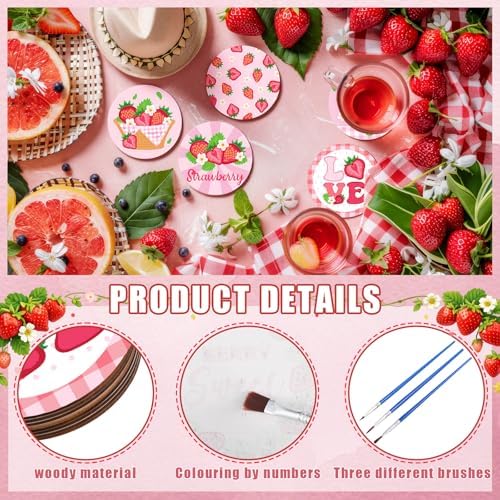 Reallnaive 8 Pcs Strawberry Paint by Numbers Kit for Adults Wooden Coasters - Image 3