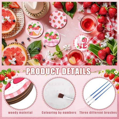 Reallnaive 8 Pcs Strawberry Paint by Numbers Kit for Adults Wooden Coasters - Image 3