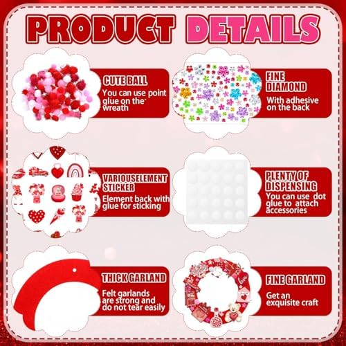 472 Pcs DIY Valentines Crafts Kits Valentines Foam Heart Wreath Crafts with Gnome Truck Bear Stickers DIY Pink Red Hanging Wreath Ornaments for Fun Party Activity Home Decor - Image 4