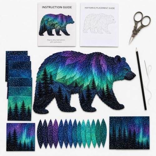 Northern Lights Wildlife DIY Patchwork Kit, Creative Fabric Craft Sewing Kit for Adults, Handmade Home Decor Project, Relaxing DIY Art Activity, Unique Gift for Craft Lovers by Unknown