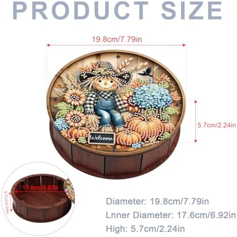 antor Scarecrow Diamond Painting Storage Box, Fall Harvest DIY 5D Rhinestone Art Wooden Organizer for Snacks, Jewelry, or Trinkets, Autumn Home & Desktop Decor Gift - Image 2
