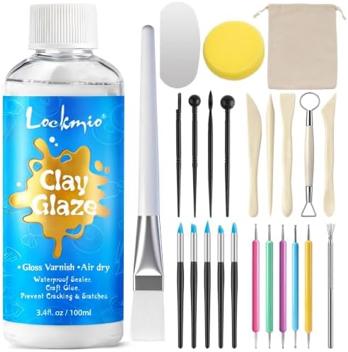 3.4FL OZ Air Dry Clay Glaze and 25pcs Clay Tools Kit, High Gloss Sealant by lockmio