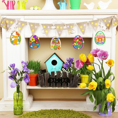 80PCS Wooden Easter Ornaments to Paint, 10 Styles DIY Blank Unfinished Wood Egg Cutouts Ornament for Crafts Hanging Decorations Happy Easter Hallow Egg Rabbit Bunny Butterfly Flower Hen - Image 4