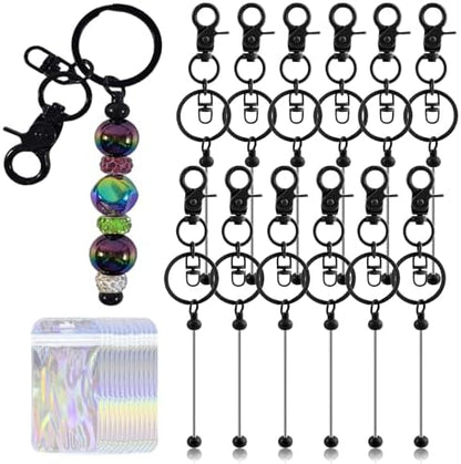 24 Pcs Beadable Keychains Bars bulk - 12 Black DIY Metal Beaded Keychain Making Kit + 12 Bags Included, Bead Keychain Supplies,Blank Key Chain, Perfect for Women, Men, Mother's Day, Birthday Gift by DNLEGULI