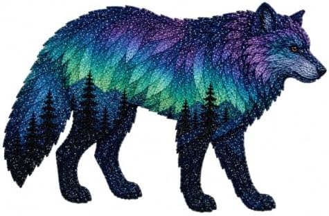 Northern Lights Animal Embroidery Kit DIY Fabric Patchwork Craft Set (WOLF) by Unknown
