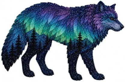 Northern Lights Animal Embroidery Kit DIY Fabric Patchwork Craft Set (WOLF) by Unknown