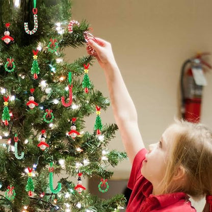 Christmas Crafts for Kids Adults Families, Beaded Ornament Kit to Make Wreath/Candy Cane/Xmas Tree/Snowman, Holiday Decorations Party Supplies, 40 Pieces - Image 2