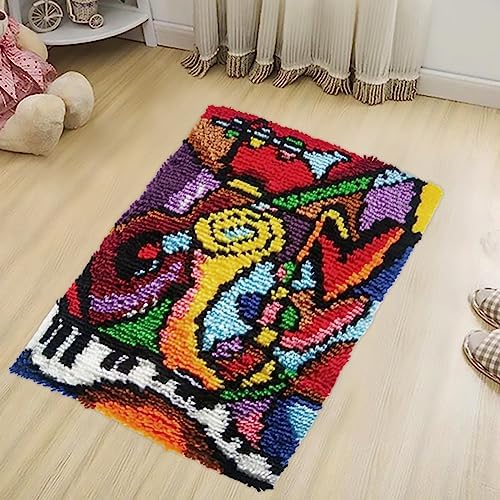 Music Latch Hook Kits Rug, DIY Christmas Latch Hook Kit for Adult Unfinished Crocheting Yarn Embroidery 20.5X15 Inch - Image 2
