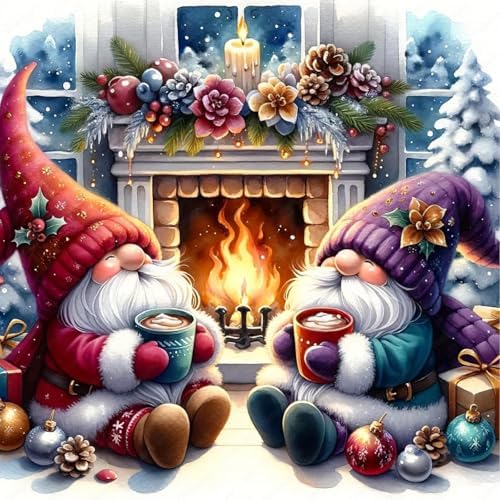 Eiazuiks Christmas Stamping Cross Stitch Kit, Gnomes Christmas Counting Cross Stitch Kit for Adult Beginners, Full Line DIY Stitching Kit for Home Decor Cross Stitch Patterns 14x14 inches by Eiazuiks