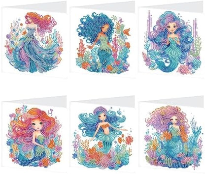 Focart 6-Pack Mermaids Diamond Painting Greeting Card Kits, Special Shaped Diamonds Painting, DIY Handcraft for Relatives and Friends with Wishes,Unique Design Crafting for Birthday or Holiday Cards by PremiumDiamondArt